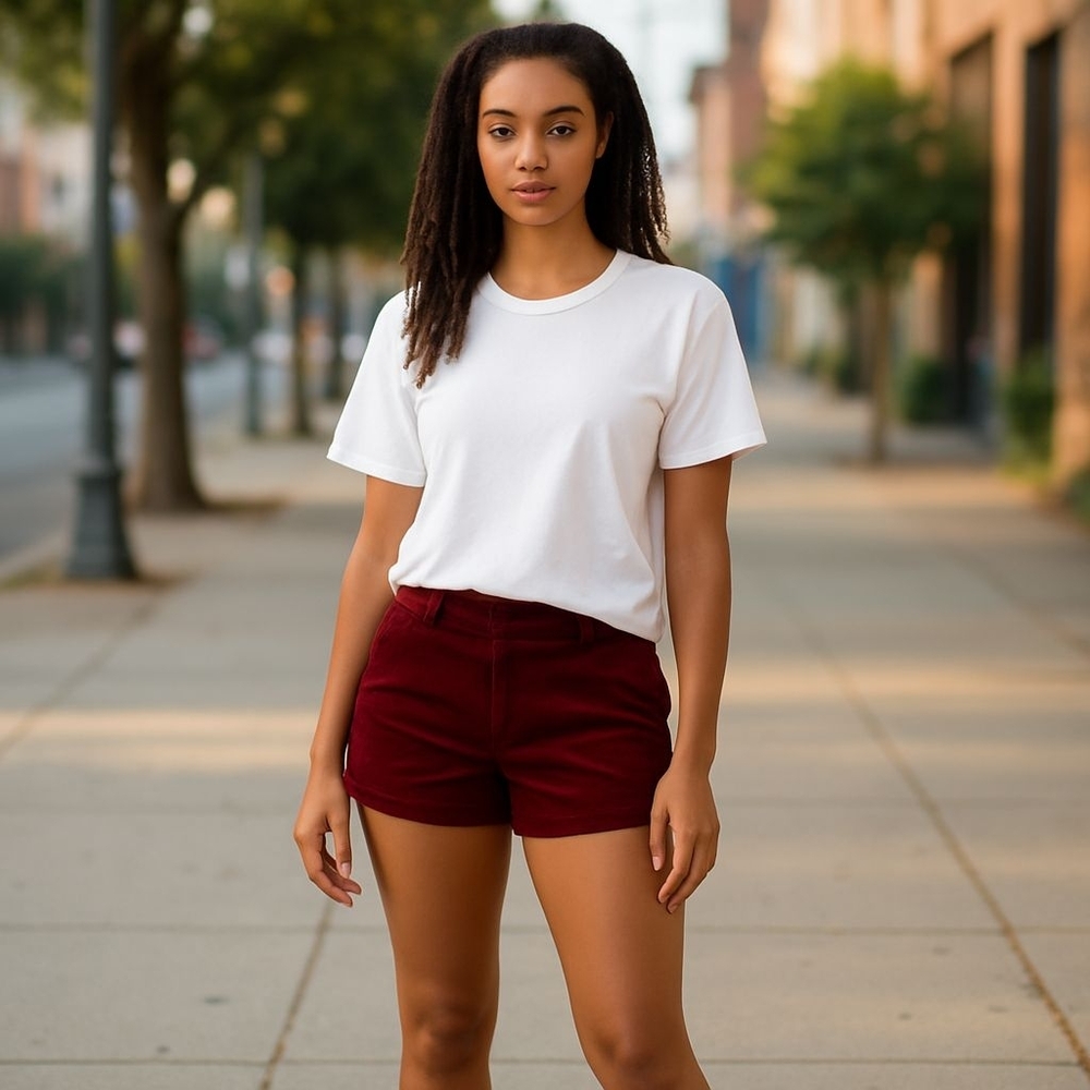 Animale High Waist Velvet Shorts - Deep Red